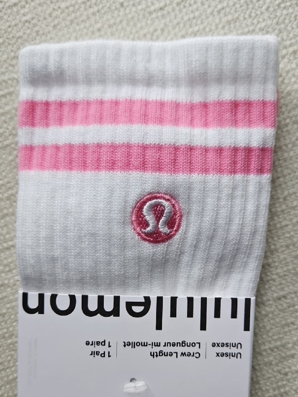 lululemon athletica White Crew Socks with Pink Stripe and Logo - Picture 4 of 9